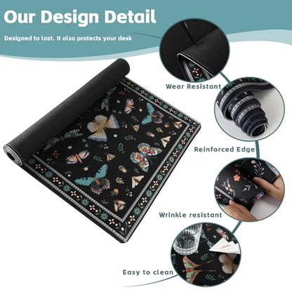Baziabbo Black Desk Mat,XXL Extended Big Mouse Pad,Gaming Mousepad with Stitched Edge,Non-Slip Rubber Base Keyboard Desk Pad for Home Office Study Game - color: Modern Floral