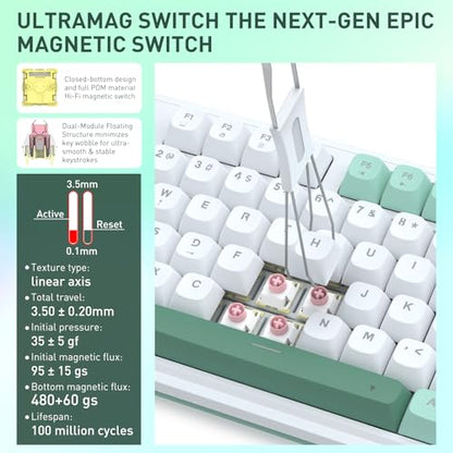 Redragon K745 HE Rapid Trigger Gaming Keyboard, 8K Wired Mechanical Keyboard w/Next-Gen UltraMag 100% POM Silky Magnetic Switch, Dual-Module Floating Patent Structure Design, 5-Layer Noise Dampening - color: Jade Cloud (HE Version), size: 108 Keys