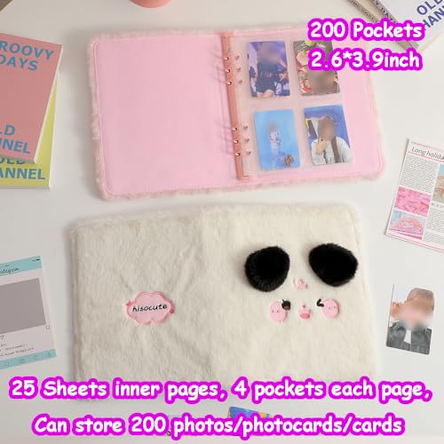 Kpop Photocard Binder with 6 Stickers Sheet & 50 Shinning Protective Sleeves Kpop Photocard Holder Book with Kpop Photocard, A5 Binder Photocard Album 30 Inner Pages with 240 Pockets (Whiteplush) - color: Whiteplush