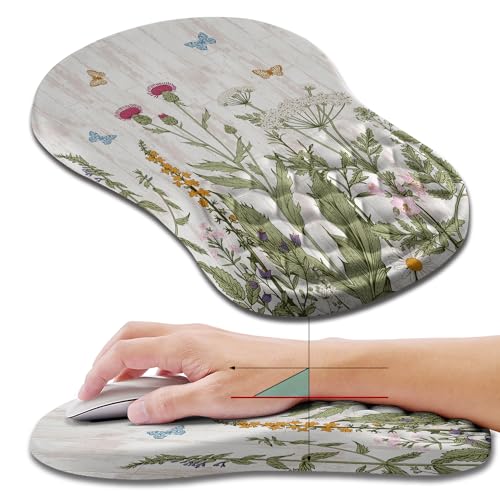 Hokafenle Ergonomic Mouse Pad Wrist Support, Wrist Rest Mousepad for Carpal Tunnel Pain Relief with Integrated Memory Foam Slope Massage Bulge (11.8x7.9 inch,Garden Flowers - color: KM27-Garden Flowers