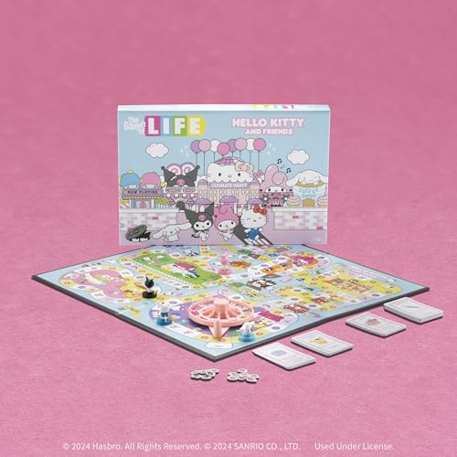 The Game of Life: Hello Kitty and Friends Board Game, Collect Apples and Buy Bows on The Way to The Ultimate Party, Play as Hello Kitty, Kuromi, & More, Officially Licensed Collectible & Merchandise