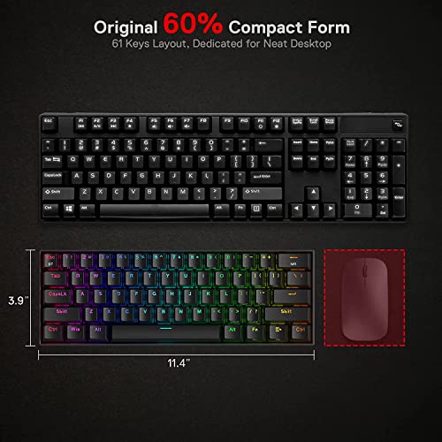 Redragon K530 Pro Draconic 60% Wireless RGB Mechanical Keyboard, BT/2.4Ghz/Wired 3-Mode 61 Keys Compact Gaming Keyboard w/Hot-Swap Socket, Free-Mod Plate Mounted PCB & Linear Red Switch - color: Black, size: Red Switch