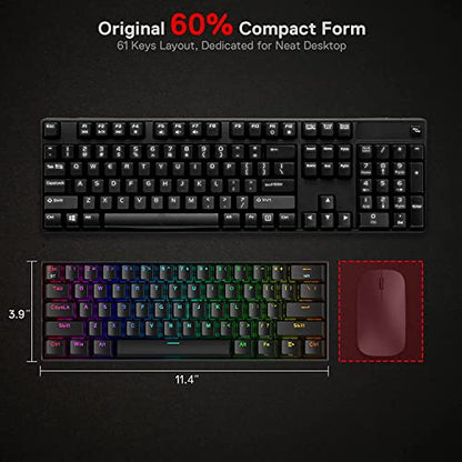 Redragon K530 Pro Draconic 60% Wireless RGB Mechanical Keyboard, BT/2.4Ghz/Wired 3-Mode 61 Keys Compact Gaming Keyboard w/Hot-Swap Socket, Free-Mod Plate Mounted PCB & Linear Red Switch - color: Black, size: Red Switch
