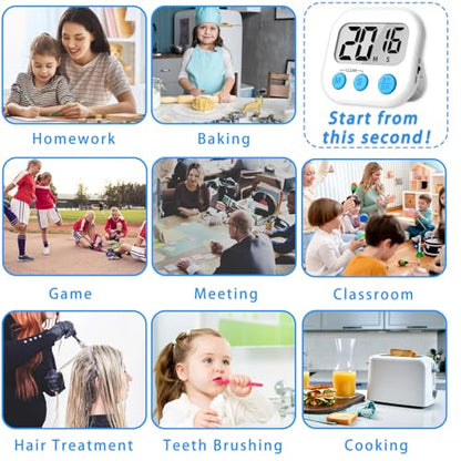 Lasubst Digital Kitchen Timers, Classroom Timers for Kids Teachers, 3WH 3BK | Back to School Supplies Bulk, Classroom Must Haves, Min/Sec Count Up/Down, Magnetic Back, Loud Alarm, Lanyards Included - color: Black Black Black White White White
