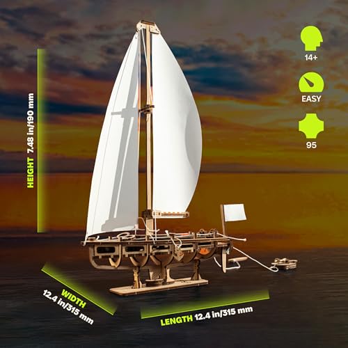 UGEARS Ocean Beauty Yacht 3D Wooden Puzzles for Adults - Mechanical Wooden Model Kits for Adults to Build - DIY Puzzle Boat with Paper Sails - Brain Teaser Building Set 3D Puzzle