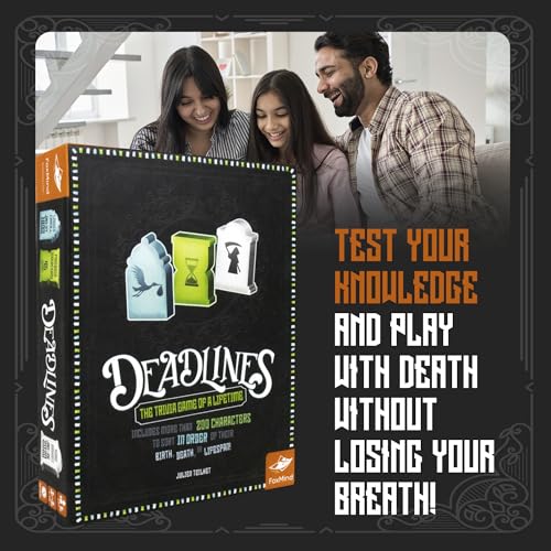 Foxmind Games - Deadlines Trivia Card Game, Pop Culture Game for up to 10 Players, Fun Board Game for Adults and Family Night, Large Group Party Game for Teens, Ages 12 and Up