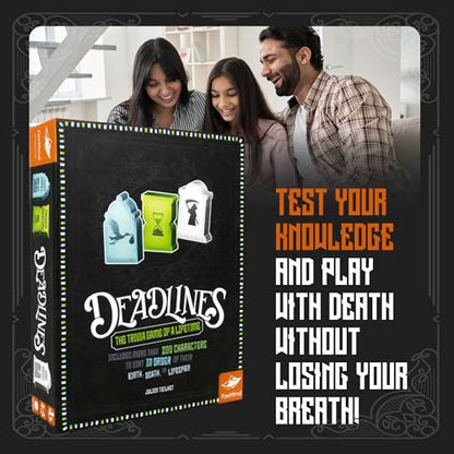 Foxmind Games - Deadlines Trivia Card Game, Pop Culture Game for up to 10 Players, Fun Board Game for Adults and Family Night, Large Group Party Game for Teens, Ages 12 and Up