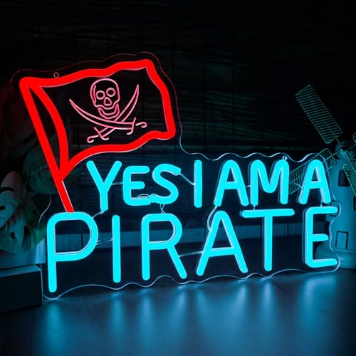 Pirate Neon Sign - YES I AM A PIRATE LED Light for Boys Room Decor, Pirate Themed Bar Wall Art, Nautical Man Cave Gift, Skull Crossbones, Kids Game Room Decor(16.2 * 11inch) - style: YES I AM A PIRATE