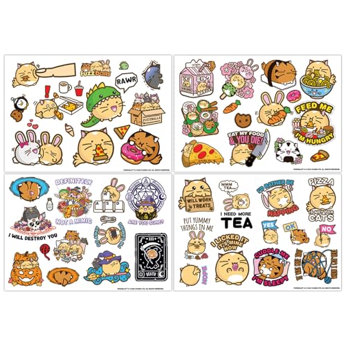 Fuzzballs Cute Anime Animal Tech Decal Stickers – 4 Reusable Vinyl Sheets for Laptop, Phone, Tablet, Console & Notebook Decoration