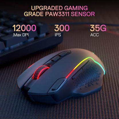 Redragon M810 MAX Wireless RGB Gaming Mouse 12000 DPI Remapping Keys | Cable-Free 0 Delay, Smooth Precise Tracking, Rapid-Fire Macro Keybinds, Vibing Backlight, Ergonomic Grip Body Comfort - color: Black, style: M810 PRO MAX