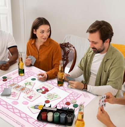 Pink Chinoiserie Mahjong Mat 31.5" x 31.5", Grandmillennial Pink Non-Slip Noise Reduction Mahjong Table Cover Accessories and Supplies for Dominoes Poker Card Board and Tile Games Gifts - color: Pink Chinoiserie Mahjong Mat