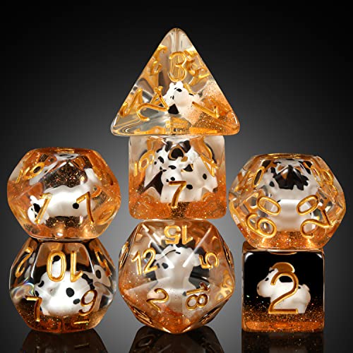 Cow DND Dice, DNDND 7PCS Resin D&D Die with Velvet Bag for Dungeons and Dragons Role Playing Games and Tabletop Games（Cow - color: Cow