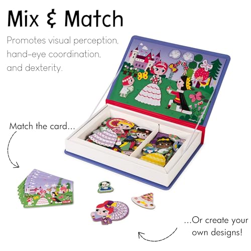 Janod MagnetiBook 63 pc Magnetic Princess Costumes Dress Up Game - Ages 3+ - J02725 - style: Princess Costumes