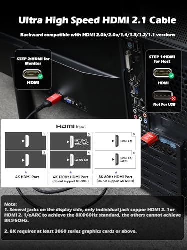 SKW HDMI Cable 30 ft, 8K@60Hz 4K@120Hz 48Gbps Ultra High Speed Nylon Braided HDMI 2.1 Cable with Gold-Plated Connectors, Compatible with PS5, Xbox, TV, Sony Bravia, Fire TV, Nintendo Switch - size: 30ft/9m