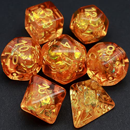 Haxtec Orange DND Dice Set, 7 Pcs Iridescent Resin Polyhedral RPG Dice | Fall D&D Dice with Velvet Bag, Role Playing Game, Rounded Edge, Compatible with Dungeons and Dragons, TTRPG Gifts - color: Orange
