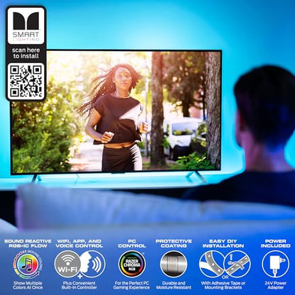 Monster Smart RGB+IC LED Strip Lights – Sound Reactive Strip Lights for Bedroom, App & Voice Control, RGB Light Strip for Room, Alexa Google Home, Razer Chroma Sync (100ft) - size: 100ft
