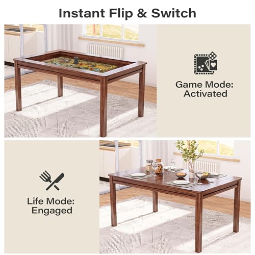 Board Game Table with Removable Table Top, 54” x 31” Play Area, Gaming and Dining Table with EVA Play Mat, Detachable Cup Holders and Trays for 6 Players, for Card, DND and Poker, Walnut - size: REC Table
