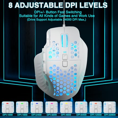 SOLAKAKA SM809 Wired MMO Gaming Mouse,24000 DPI,16 Programmable,RGB PC Gaming Mice,Black