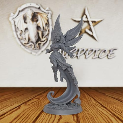 AUSPDICE Fantasy Unpainted DND Miniatures, 32mm Forest Fairy Figure-AS386 | Flying Fey Figurine for Dungeons and Dragons, TTRPG, Tabletop Gaming, Dungeon Masters, Role Playing and RPG Accessories