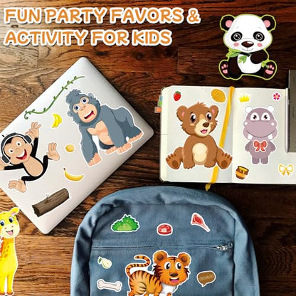Aowplc 48 Make A Safari Animal Sticker Sheets - Jungle & Zoo Party Favors Supplies - Fun Craft Activities for Kids Ages 3+ - style: Safari Animals