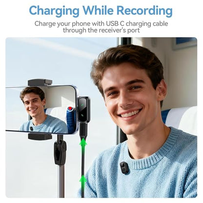 occiam Mini Lavalier Microphone for iPhone & Android Wireless Microphone | Noise Reduction Magnetic Mini Lapel Mic with 54H Charging Case for YouTube Podcast Tiktok Vlogging Video Recording Black