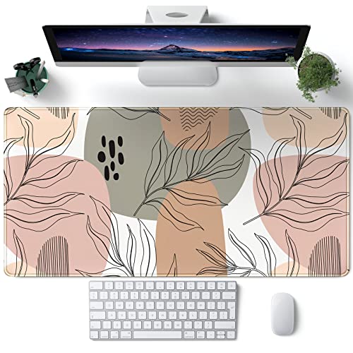Boho Abstract Large Mouse Pad, Brown Grey Pink Aesthetic XL Mouse Pad, Gaming Mousepad XXL Long Keyboard Mat 31.5''X15.7'' Desk Accessories for Women Girls - color: A Pink Abstract