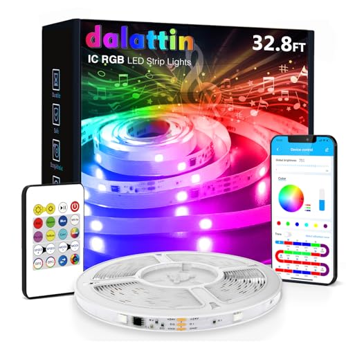 dalattin BGRIC 32.8ft LED Strip Lights for Bedroom, 5050 Smart LED Lights with Multiple Colors on One Line, Works with App & IR Remote, Music Sync for Room Decor Party Gaming - size: 32.8FT