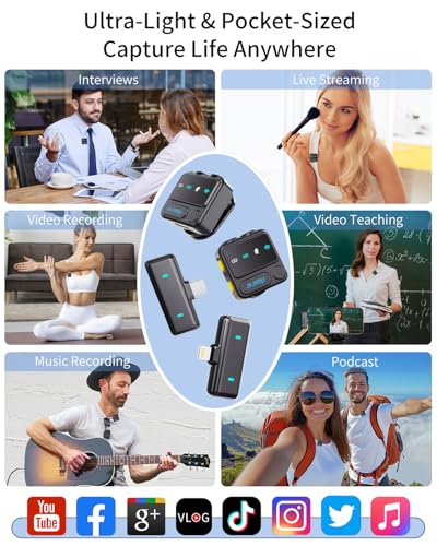 Wireless Lavalier Microphone for iPhone Android, mini Bluetooth mic | Mic with Smart Noise Reduction, Reverb Effect, 30H+ Battery Life for Vlog, YouTube, TikTok, Podcast, Recording and Streaming - size: Black Mic for iOS/Android
