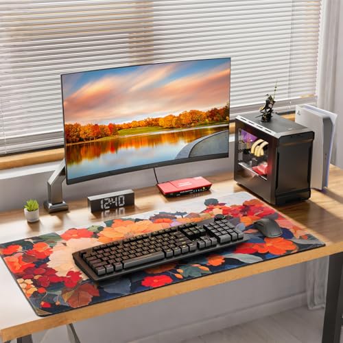 Extended Mouse Pad, Floral Design, 35.4 x 15.7 Inches, Microfiber Cloth Surface, Non-Slip Rubber Base, Rectangular Desk Mat for Gaming and Work - color: Dm13-blooming Flowers