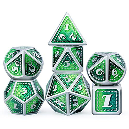 DND Metal Dice Set with Gift Metal Tin DNDND Metallic Dungeons and Dragons Dice Set for D&D Game (Neno Green & Green with Matt Silver Edge) - color: Neno Green & Green With Matt Edge
