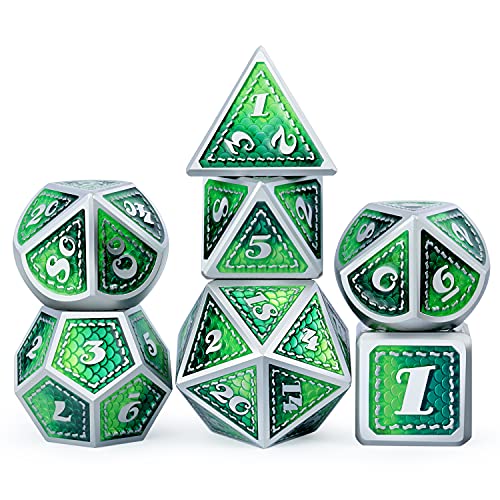 DND Metal Dice Set with Gift Metal Tin DNDND Metallic Dungeons and Dragons Dice Set for D&D Game (Neno Green & Green with Matt Silver Edge) - color: Neno Green & Green With Matt Edge