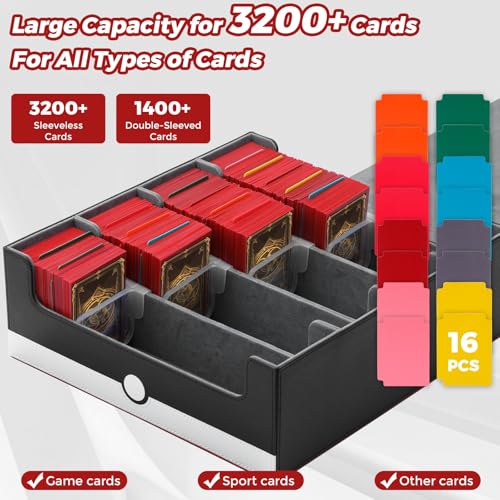 tombert White & Red Trading Card CaseHolds 3200+ Cards, Includes 16 Dividers& 4 Customizable Inserts, SecureMagnetic Closure for MTG, YuGiOh,Sports & More (4 Rows) - size: 3200+