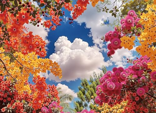 1000 Piece Jigsaw Puzzle for Adults, Tree Canopy Puzzle | Blooming Tree Canopy with Blue Sky and Sunlit Leaves, Relaxing Nature Art, 26.65 x 19.25 in - color: Floral Skyview