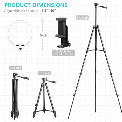Sensyne 12'' Ring Light with 50'' Extendable Tripod Stand, LED Circle Lights with Phone Holder for Live Stream/Makeup/YouTube Video/TikTok, Compatible with All Phones - color: Nature, size: 12-inch