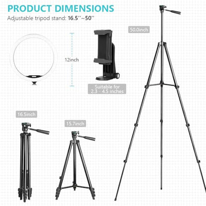 Sensyne 12'' Ring Light with 50'' Extendable Tripod Stand, LED Circle Lights with Phone Holder for Live Stream/Makeup/YouTube Video/TikTok, Compatible with All Phones - color: Nature, size: 12-inch