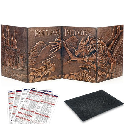 DND DM Screen 5e, D&D Dungeon Master Screen 3D Faux Leather 4 Panel Game Master Screen with Customizable Inserts - Dungeons and Dragons GM RPG Accessories Gift for Men or Women