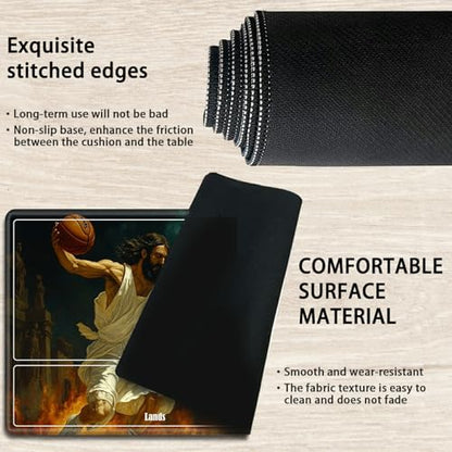 MTG Playmat with Zones, TCG Card Game Play Mat with Stitched Edges, Non-Slip Rubber Base Gaming Desk Mat, Smooth Surface 24 x 14 Inch, Jesus Play Basketball with The Devil - color: Jesus Play Basketball With the Devil, size: Zone 1