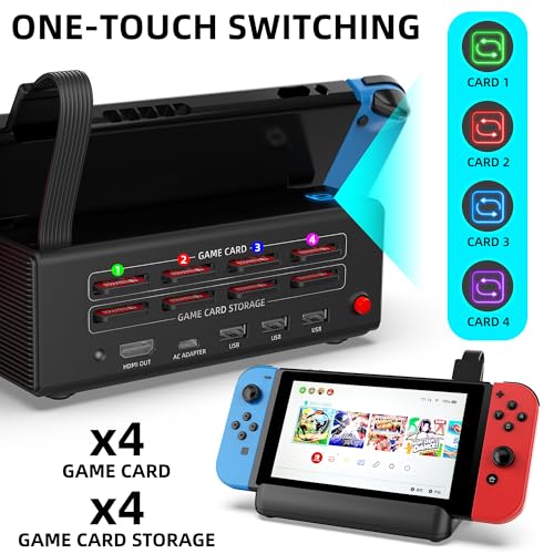 ZMBESUP Switch Dock Station with One-Key Card Switching, 4 Game Card Slots, Cooling Fan, 1080P HDMI Output, Type-C Power Input for Switch/Switch OLED, Portable TV Docking Station