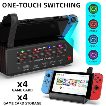 ZMBESUP Switch Dock Station with One-Key Card Switching, 4 Game Card Slots, Cooling Fan, 1080P HDMI Output, Type-C Power Input for Switch/Switch OLED, Portable TV Docking Station
