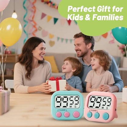 2 Pcs Digital Timer for Kids, Magnetic Countdown Kitchen Timer, Upgrade Loud Alarm Timers for Cooking, Kitchen, Exercise, Work, Study, Classroom, Outdoor Activities, Battery not Including