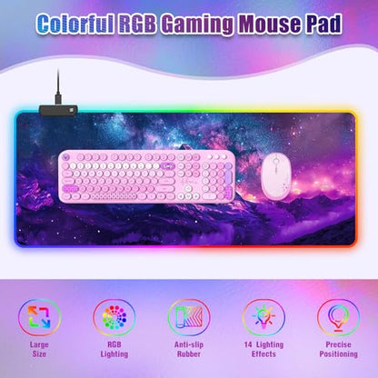 RGB Mouse Pad Led Desk Mat I 31.5 x 11.8 Inch Large Mouse Pad I XL Oversized Big Mouse mat 14 Led Light Modes I Anti-Slip Rubber Base Waterproof Keyboard Pad for PC Gaming I Starry Mountains - color: Starry Mountains