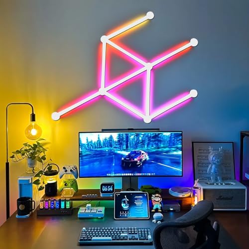 Phylosal Smart WiFi LED Wall Lights, 16M+ Color Dimmable Gaming Light Works with Alexa and Google Assistant, Music Sync, DIY and Timer Feature, RGB Light Bars for Gaming Room, Bedroom (9 Pcs,White)