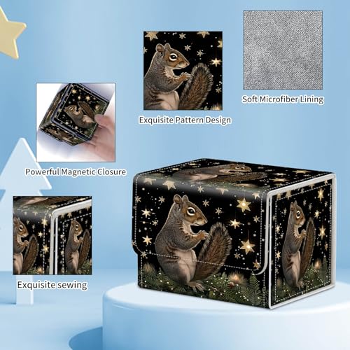 for MTG Commander Deck Box,Card Deck Box for Trading Yugioh MTG,Fits 100 Double Sleeved Cards,PU Leather Strong Magnet Case for Magic Commander TCG CCG,Cute Squirrel Star - color: Cute Squirrel Star