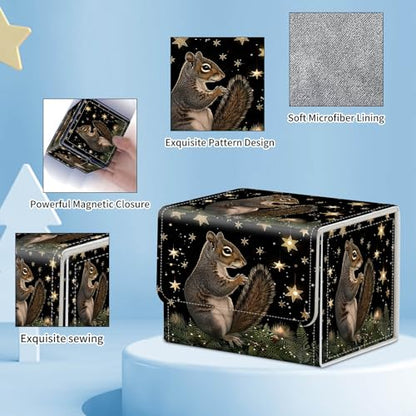 for MTG Commander Deck Box,Card Deck Box for Trading Yugioh MTG,Fits 100 Double Sleeved Cards,PU Leather Strong Magnet Case for Magic Commander TCG CCG,Cute Squirrel Star - color: Cute Squirrel Star