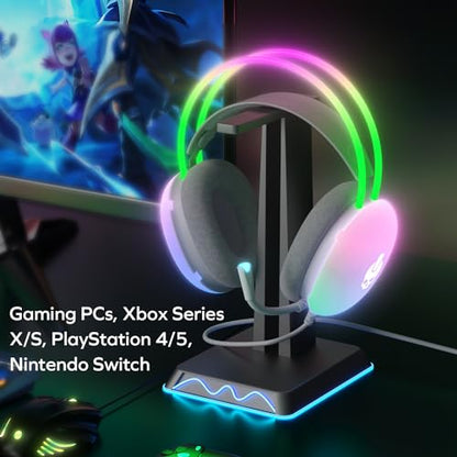 GAME PUNK Nova Light RGB Gaming Headset with Mic – Wired Over-Ear Headphones for PC, Xbox Series X/S, PS5/PS4, Nintendo Switch – USB-A & 3.5mm, Passive Noise Cancelling