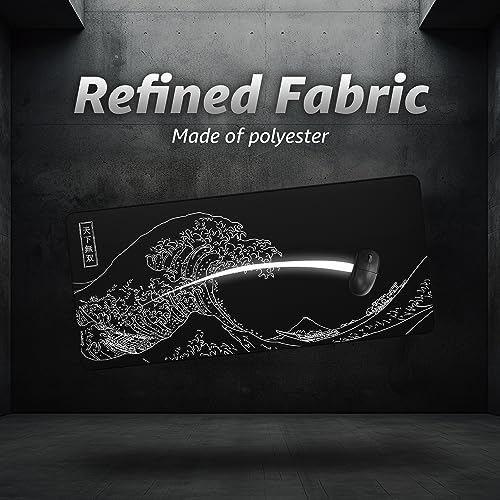Hystar® Extended Gaming Mouse Pad | XXL 36" x 16" | 5mm Thick, Waterproof Surface, Smooth Polyester Fabric, and Natural Rubber Base | The Great Wave (Black) - color: Black, size: 36L x 16W inches