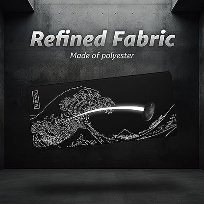 Hystar® Extended Gaming Mouse Pad | XXL 36" x 16" | 5mm Thick, Waterproof Surface, Smooth Polyester Fabric, and Natural Rubber Base | The Great Wave (Black) - color: Black, size: 36L x 16W inches