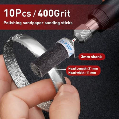 400 Grit Sanding Drums Sandpaper Sticks Set for Dremel Rotary Tool with 1/8" Shank,10 Pcs Sanding Drums Accessories Dry/Wet Abrasive Cylinders for Wood/Metal Rust Removal/Jade Polishing - size: 400 Grit