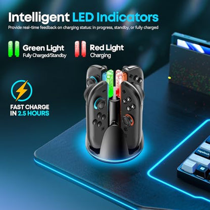Switch Joycon Charger for SW 2 Model, Fast SW Charger Station with 9 RGB Lighting Modes & Dual-Direction Magnetic, Switch 2 Controller Charging Dock Accessories - size: M-Black-Switch 2