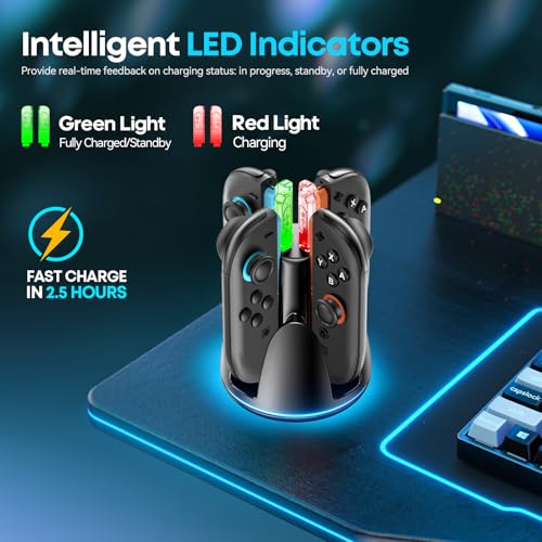 Switch Joycon Charger for SW 2 Model, Fast SW Charger Station with 9 RGB Lighting Modes & Dual-Direction Magnetic, Switch 2 Controller Charging Dock Accessories - size: M-Black-Switch 2